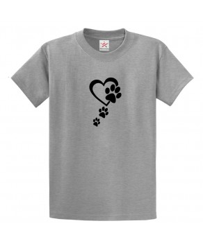 Dog Paw Print with Heart Classic Unisex Kids and Adults T-Shirt for Dog Lovers